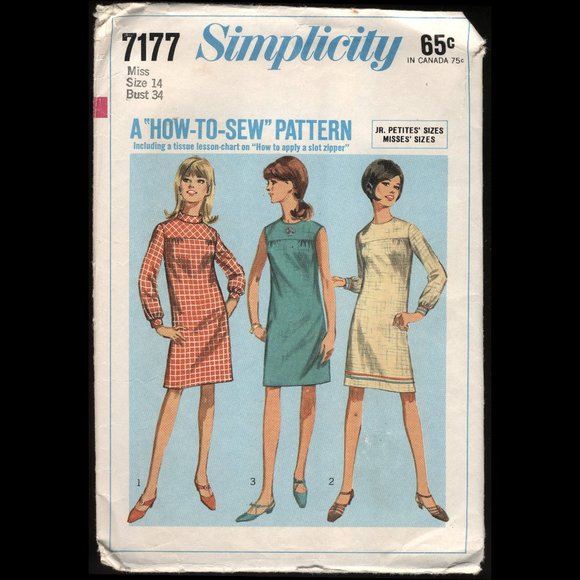 1960s Shift Dress Sewing Pattern - Simplicity 7177 - Picture 1 of 3